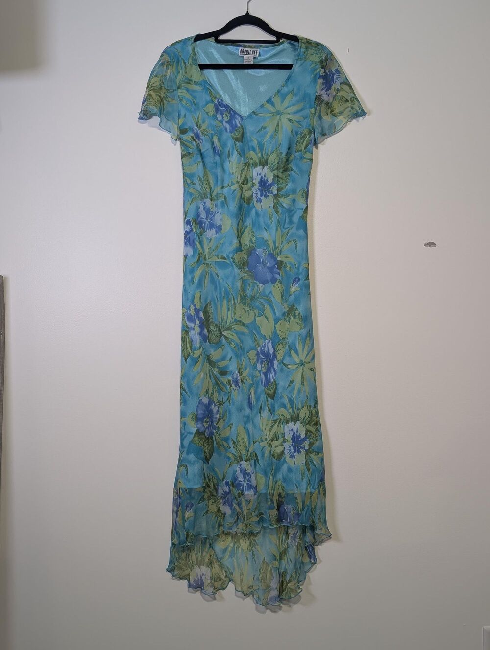 Vintage Silk Floral Midi Slip Dress8 Blue Bias Cut Y2K Romantic Whimsigoth - Picture 3 of 10